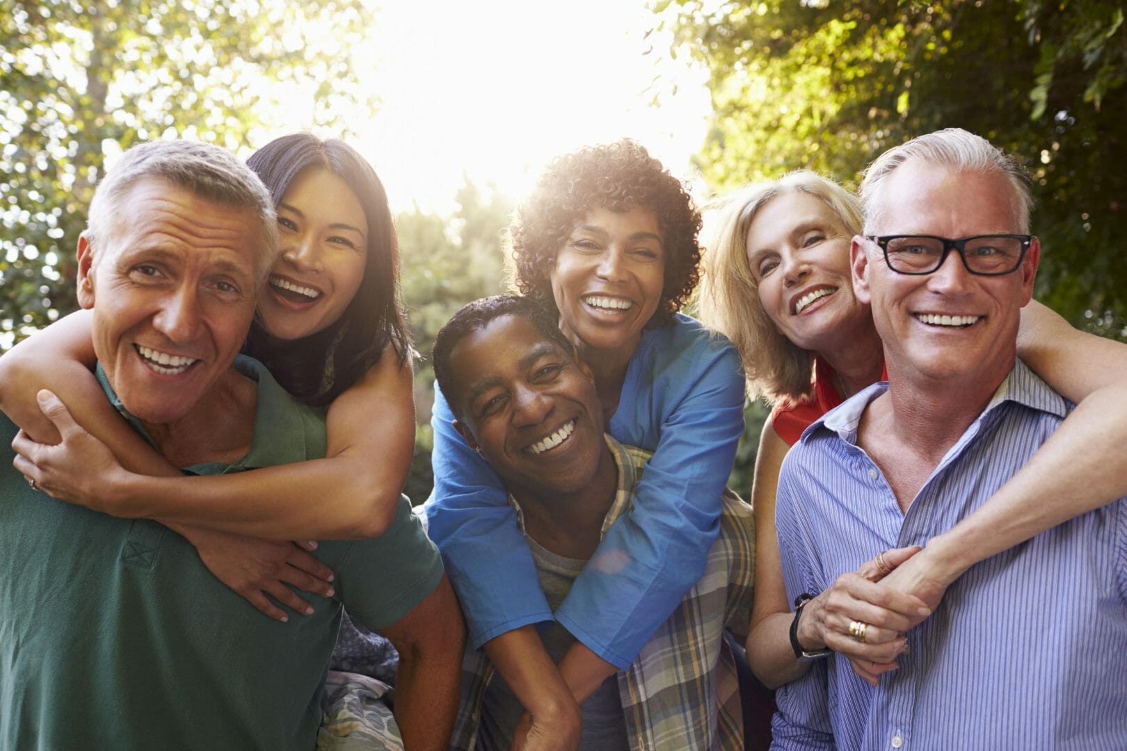 Group of happy friends smiling outdoors