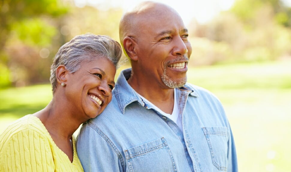 Happy mature couple enjoying outdoors together