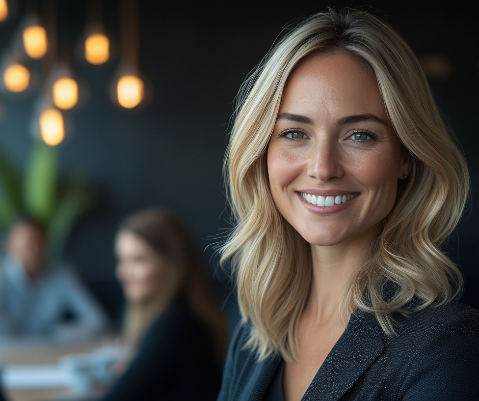 Confident smiling businesswoman in office